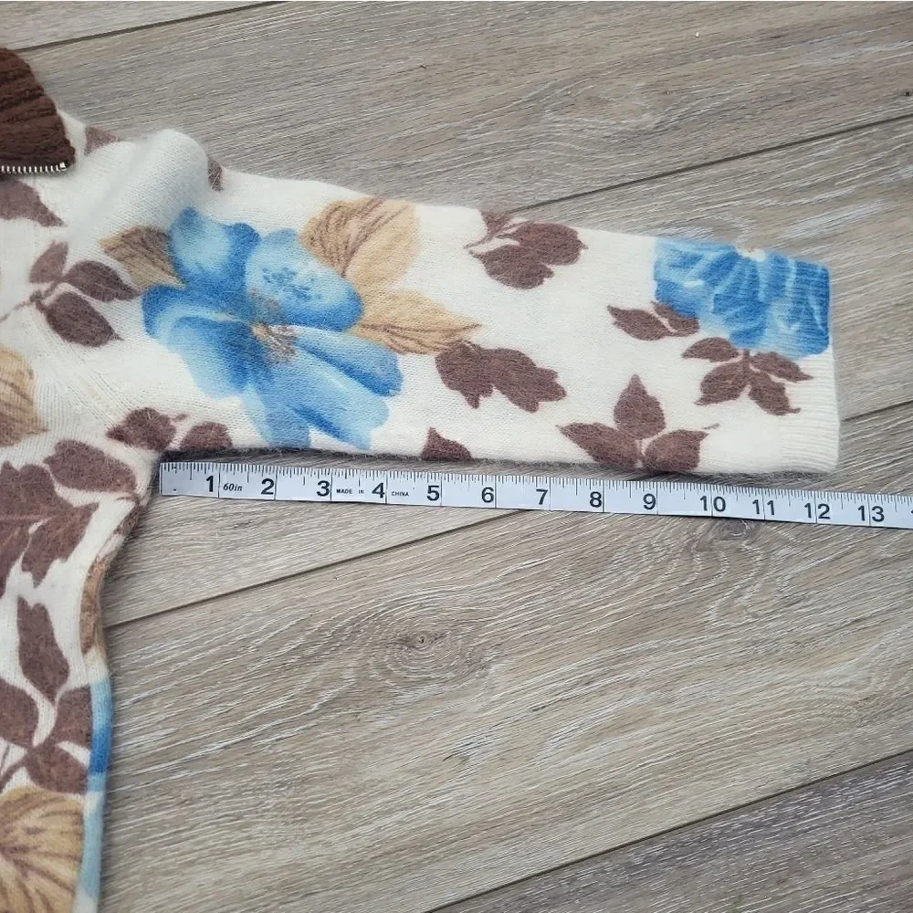 Free People  rabbit hair/lambswool blend super soft sweater, floral blue brown w